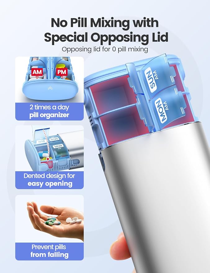 Vaydeer Metal 7 Day Pill Organizer 2 Times a Day – AM PM Weekly Travel Pill Case - Image 4