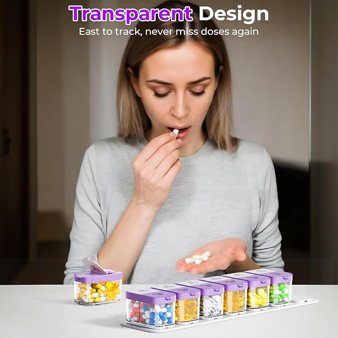 Odaro Extra Large Weekly Pill Organizer 2 Times A Day, Pill Box 7 Day Am Pm to - Image 5