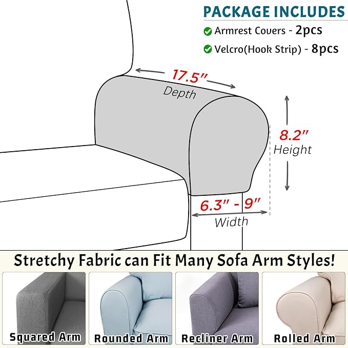 Roytub Stretch Couch Arm Covers, Breathable Armrest Covers - Image 6