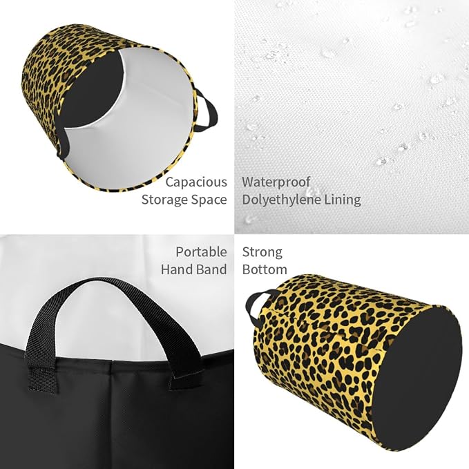 Laundry Basket Golden Leopard Print Collapsible Large Capacity, 63L Dirty - Image 4