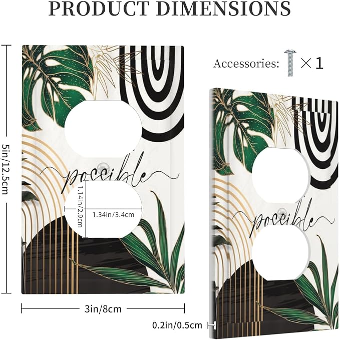 Boho Abstract Tropical Green Palm Leaf Mid Century Outlet Covers 1 Gang Duplex - Image 5
