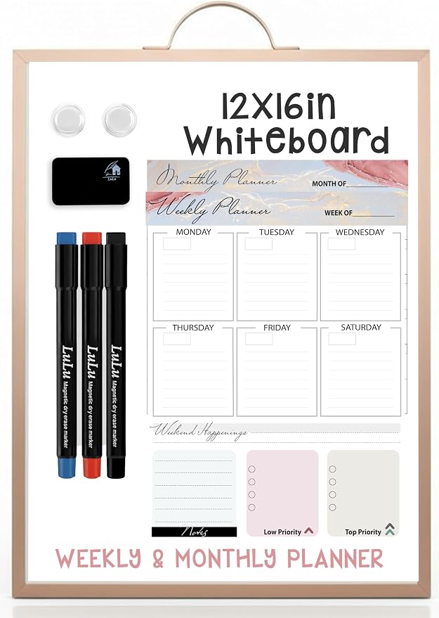 Small Whiteboard 12 x 16 Inch Magnetic Dry Erase Board by LuluHomeOffice