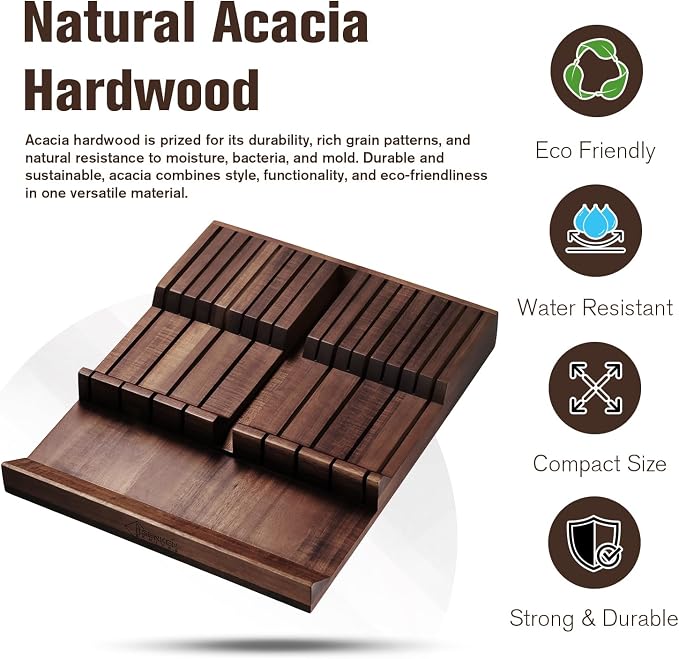 SENKEN In-Drawer Knife Block, Natural Acacia Wood Kitchen Knife Drawer Organizer - Image 7