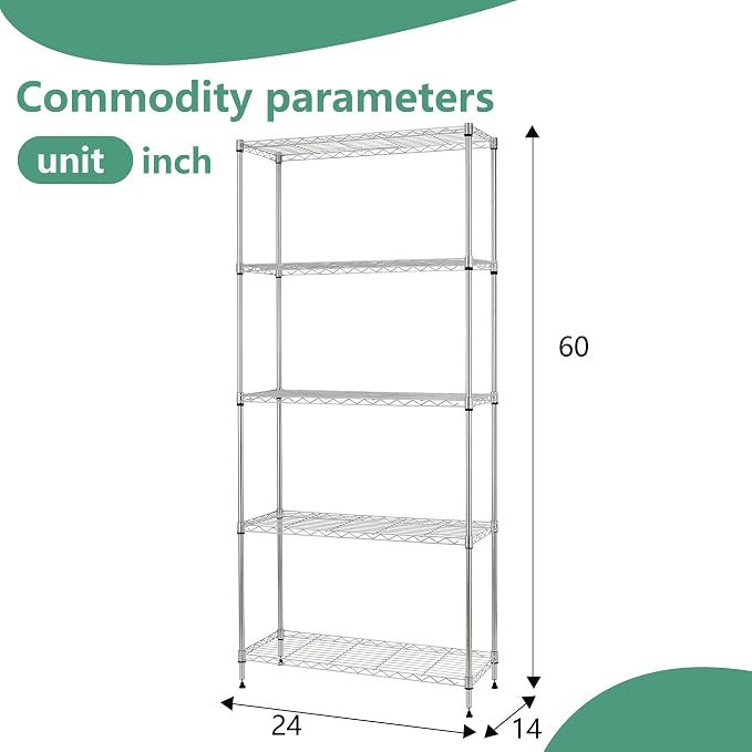 FDW 24" L×14" W×60" H Wire Shelving Unit Metal Shelf - Image 3