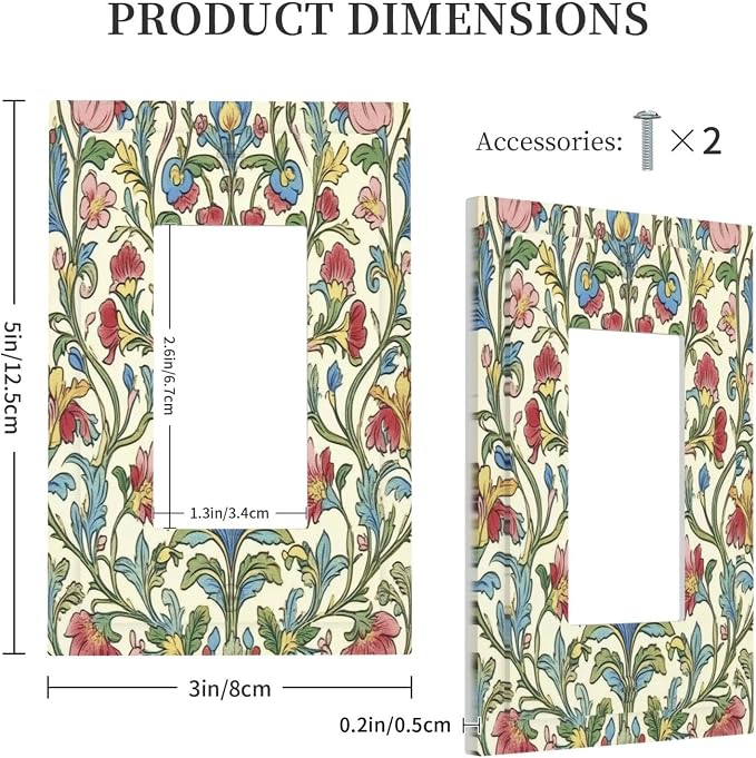 Decorative Outlet Covers Boho Red Floral Morris Plant Leaves 1 Gang Single - Image 5