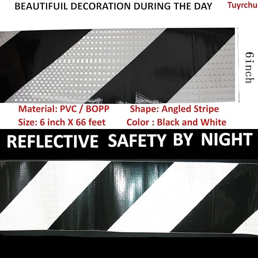 Black White Reflective Tape Outdoor Waterproof 6 inch X 66 feet, High - Image 3