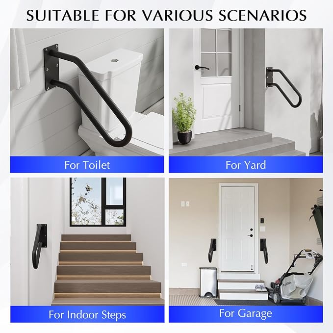 Hand Rails for Outdoor 1-2 Steps, Indoor Stairs, Wall Mount Non-Slip U-Shape - Image 6