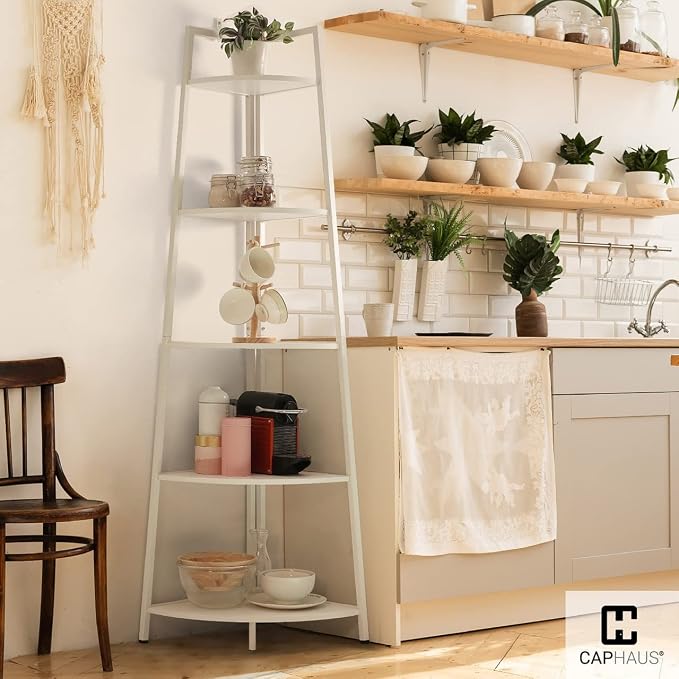 CAPHAUS Tall Corner Shelf Stand, 5-Tier Display Shelves, Ladder Corner Wood - Image 3