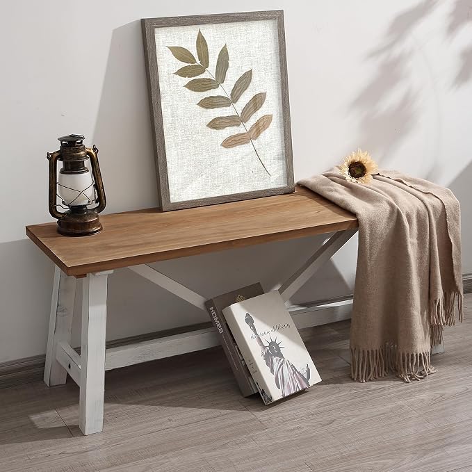 Wnutrees 43" Farmhouse Wood Bench, Narrow Bench, Long Bench Seat by Wnutrees