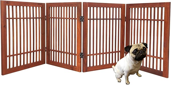 Pet Dog Gate Strong and Durable Freestanding Folding Acacia Hardwood Portable - Image 2