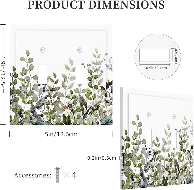 Watercolor Green Eucalyptus Leaves Plants Fruit Decorative Switch Plates 2 Gang - Image 5