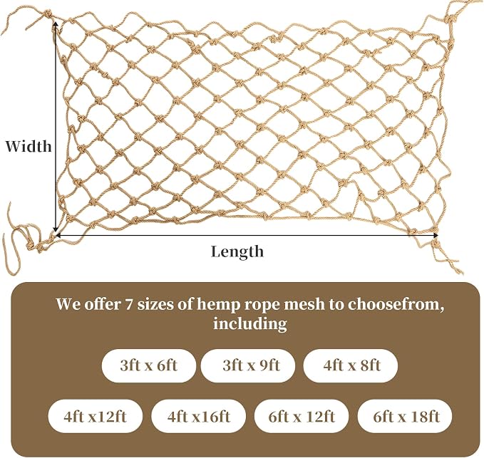 Jute Hemp Rope Net, Heavy Duty Natural Climbing Safety Rope Netting Balcony - Image 4