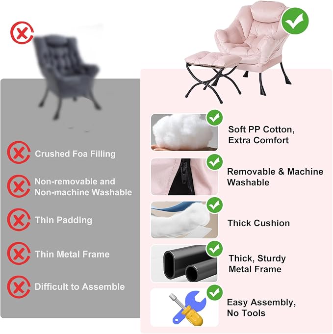Lazy Chair with Ottoman, Modern Chair with Folding Footrest, Lounge Accent Chair - Image 9