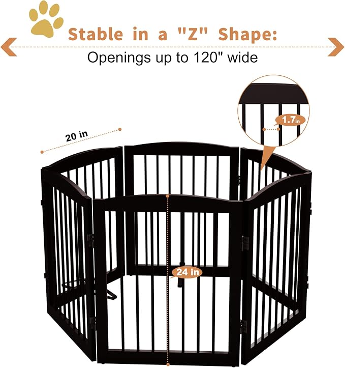 Freestanding Pet Gate for Dogs, Foldable Wooden Dog Gate for House, Extra Wide - Image 5