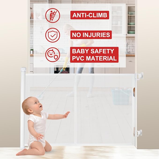 100 inches Retractable Baby Gate, 34 inches Tall Extra Wide Mesh Safety Gate - Image 3