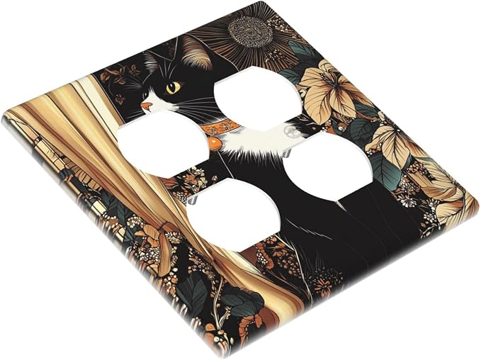 Outlet Covers Boho Mandala Floral Black Cat Vintage Flower 2 Gang Double Duplex - Image 3