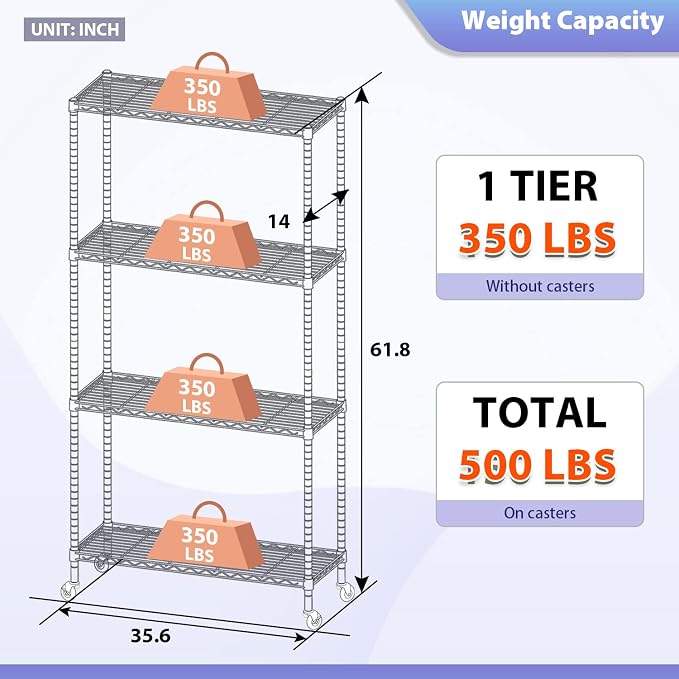 FDW 4-Tier Wire Shelving Storage Shelves Adjustable NSF Wire Shelf Heavy Duty - Image 3