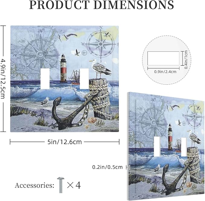 Light Switch Cover Sea Ocean Sand Coast Compass Ship Lighthouse Anchor 2 Gang - Image 5