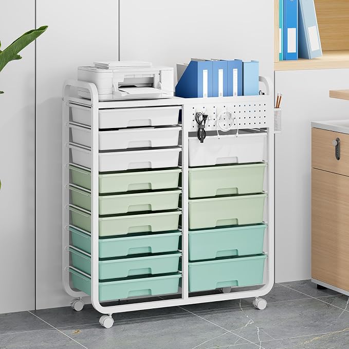 Rolling Storage Cart with 14 Drawers, Storage Organizer Cart with Tabletop and - Image 8