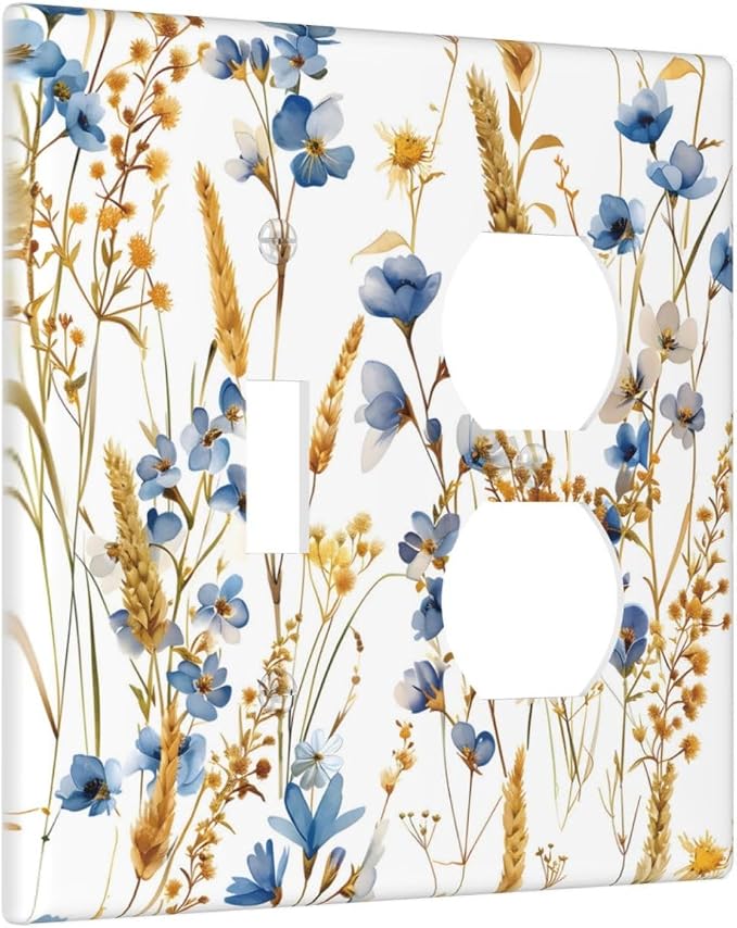 Vintage Wildflower Blue Gold Country Fall Wheat Floral Wallplates 1 Toggle 1 - Image 2