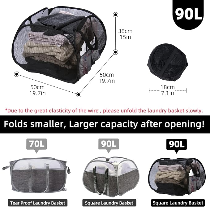 Collapsible Laundry Basket, 90L Foldable Pop-up Laundry Hamper - Image 2