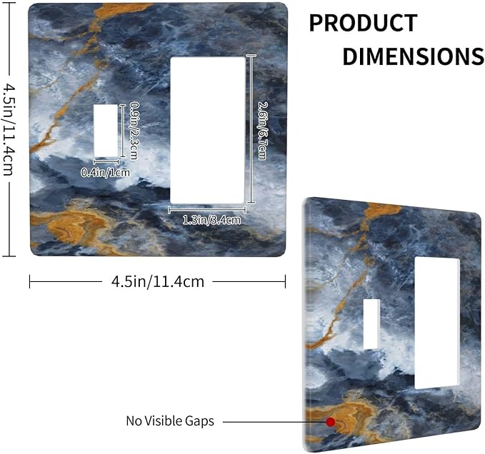 Decorative Outlet Covers Gold Dark Blue Gilt Haze Marble 2-Gang Combo Light - Image 4