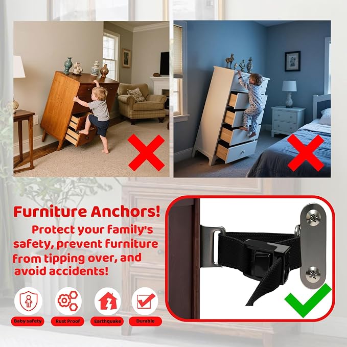 Furniture Anchors for Baby Proofing, Anti Tip Furniture Anchors, Furniture Wall - Image 4