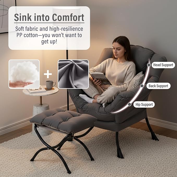 Lazy Chair with Ottoman, Modern Chair with Folding Footrest, Lounge Accent Chair - Image 4