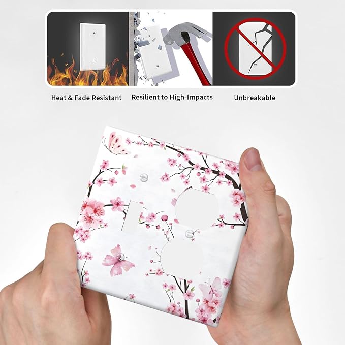 Cherry Floral Watercolor Pink Flowers Butterfly Wallplates 1 Toggle 1 Duplex - Image 6