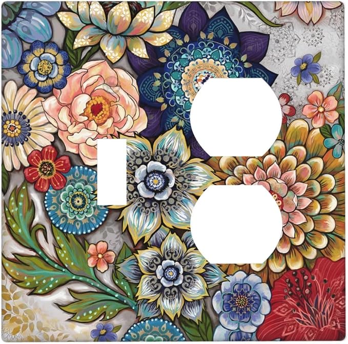 Boho Floral Colorful Floral Multi Color Flower Wallplates 1 Toggle 1 Duplex by Unknown