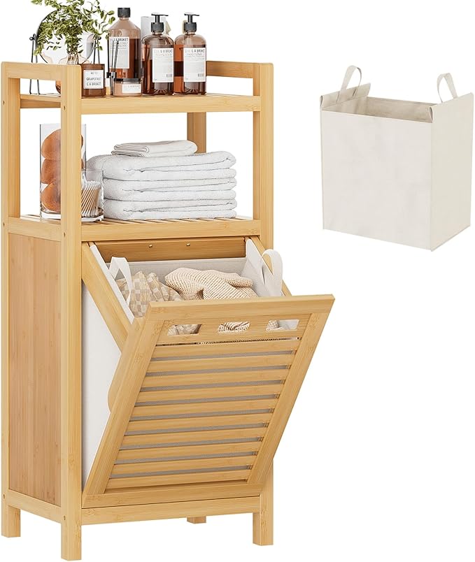 Homykic Tilt Out Laundry Hamper, 10 Gal Bamboo Laundry Storage Cabinet - Field & Grace