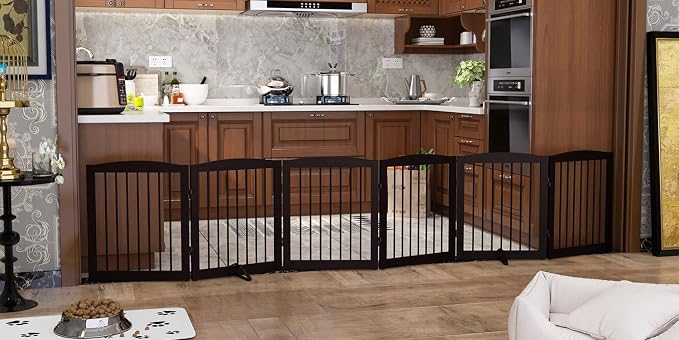 Freestanding Pet Gate for Dogs, Foldable Wooden Dog Gate for House, Extra Wide by PUPETPO