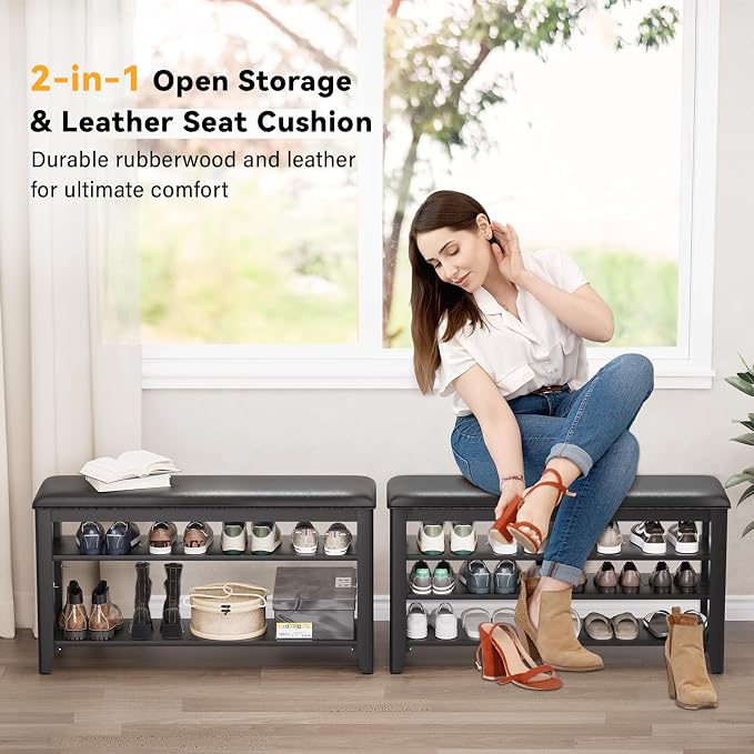 Shoe Bench Storage Rubberwood - Image 3