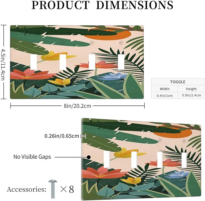 Light Switch Covers Boho Tropical Plant Floral Pattern Quad Toggle Electrical - Image 5