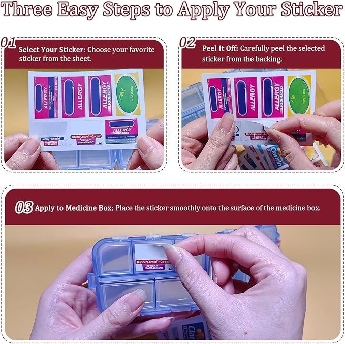 Pill Organizer with Medicine Labels, Travel Daily Pill Container, Mini - Image 2