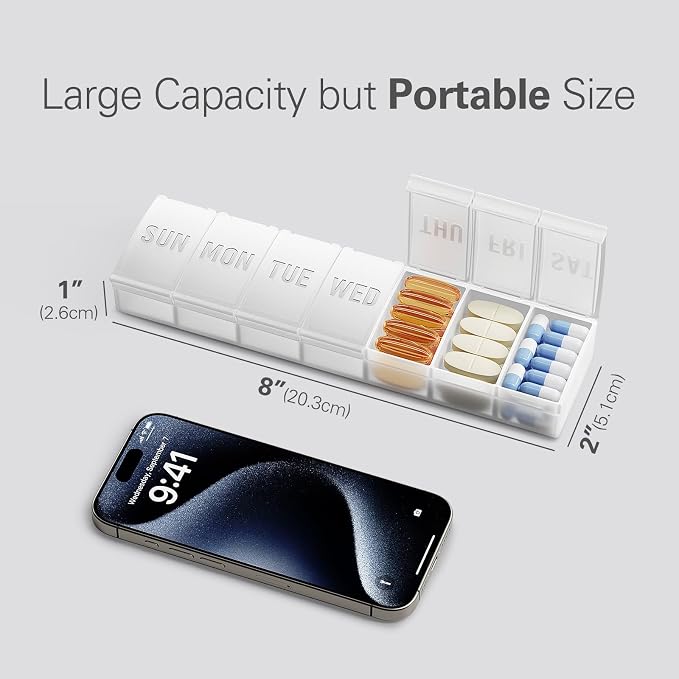 Barhon Pill Organizer Large, Weekly Medicine Pill Organizers, 7 Day Pills Box - Image 7