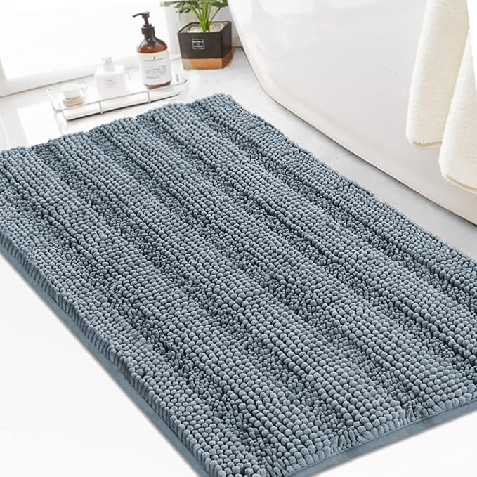 Turquoize Chenille Bath Rugs Shaggy Non Slip Bath Mat 24 x 36 Stone Blue Bath by Turquoize