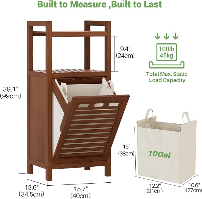 Homykic Tilt Out Laundry Hamper, 10 Gal Bamboo Laundry Storage Cabinet - Field & Grace
