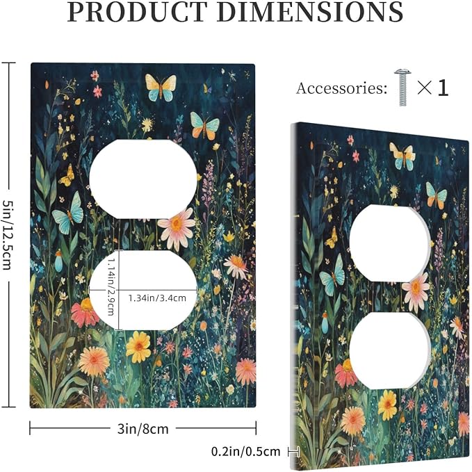Outlet Covers Boho Vintage Floral Flower Butterfly 1 Gang Duplex Wall Plate - Image 5