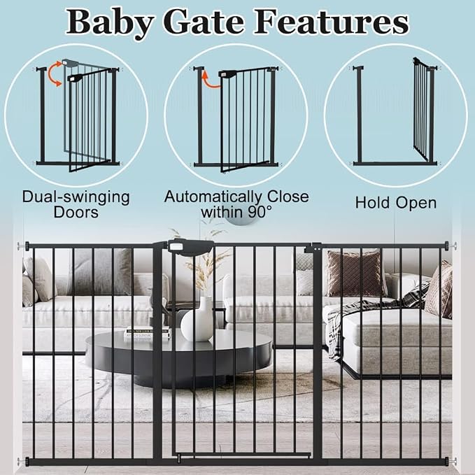 WAOWAO Triple Lock 49.21-66.54" Baby Gate Extra Wide Pressure Mounted Walk - Image 5