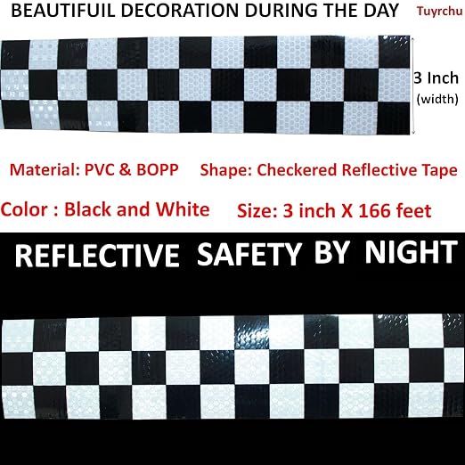 Black White Reflective Tape Outdoor Waterproof 3 inch X 166 feet, High - Image 3