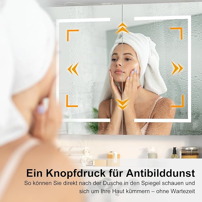Lighted Medicine Cabinet with 2 Doors, Large Led Medicine Cabinet with Mirror - Image 3
