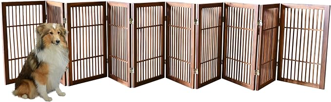 Pet Dog Gate Strong and Durable Freestanding Folding Acacia Hardwood Portable - Image 2