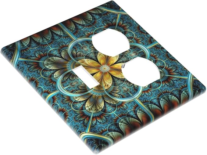 Decorative Light Switch Cover Plate Boho Fractal Mandala Bohemia 2 Gang Outlet - Image 3