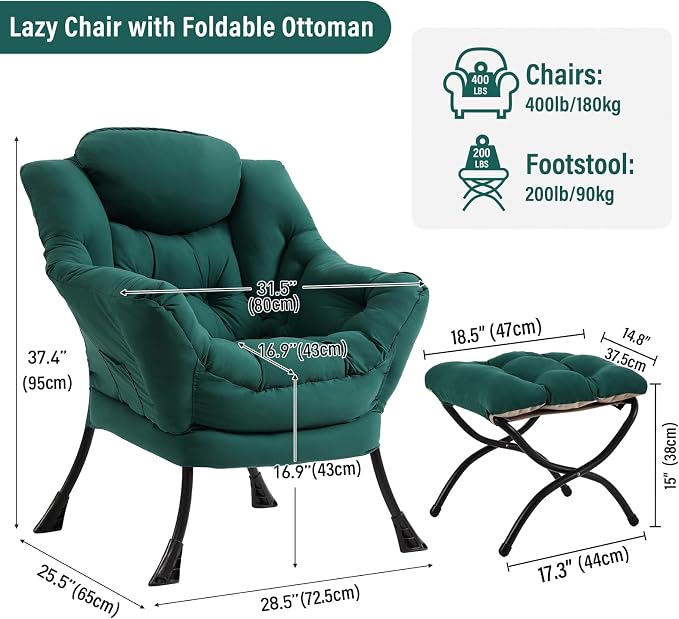 Modern Lazy Chair with Folding Footrest, Lounge Accent Reading Chair - Image 2