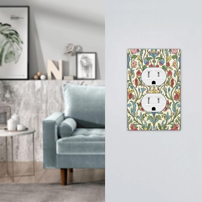 Outlet Covers Boho Red Floral Morris Plant Leaves 1 Gang Duplex Light Switch - Image 7
