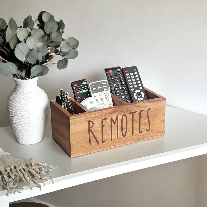 Acacia Wood Remote Control Holder, TV Remote Holder, Remote Organizer - Image 7