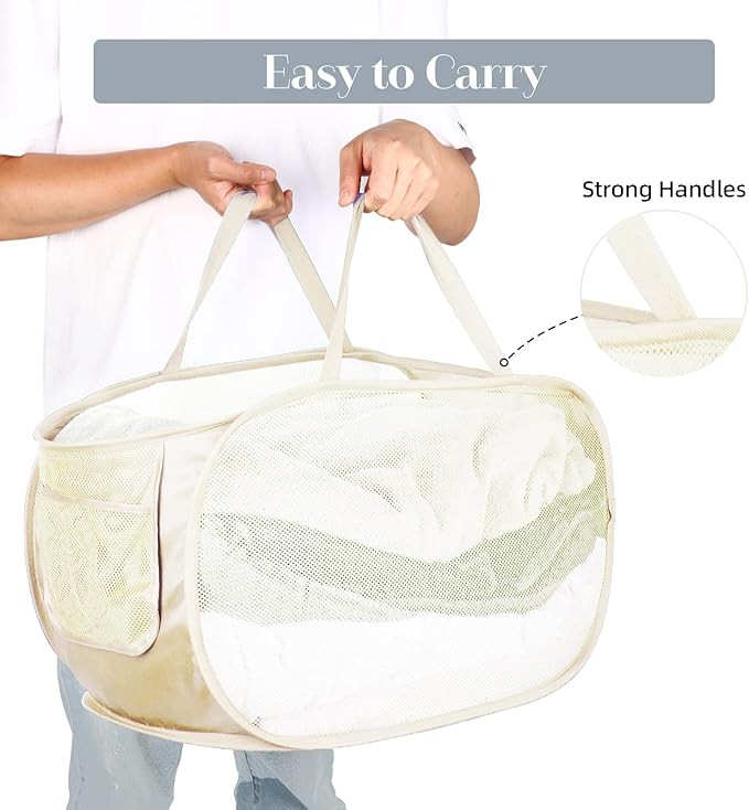 Durable Collapsible Laundry Baskets, Mesh Pop Up Laundry Hamper - Image 5