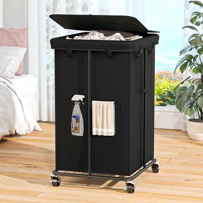 160L Laundry Hamper with Lid, Rolling Laundry Basket with Wheels, Large & Tall