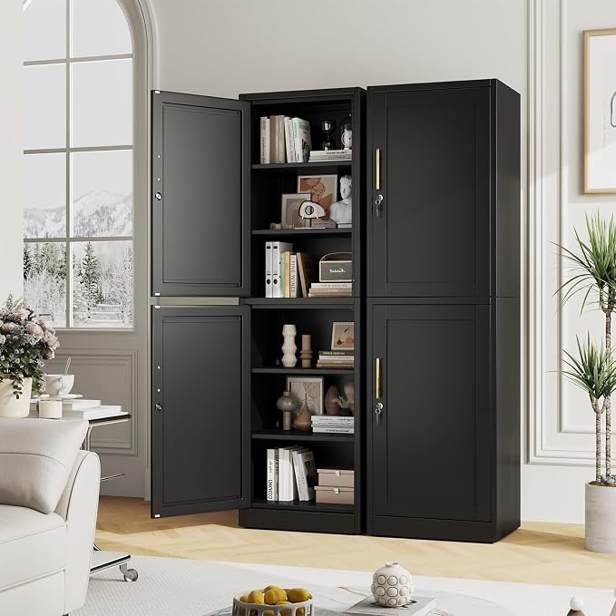 67" Metal Storage Cabinet with Lock, Tall Narrow Office File Cabinets with 2 - Image 2
